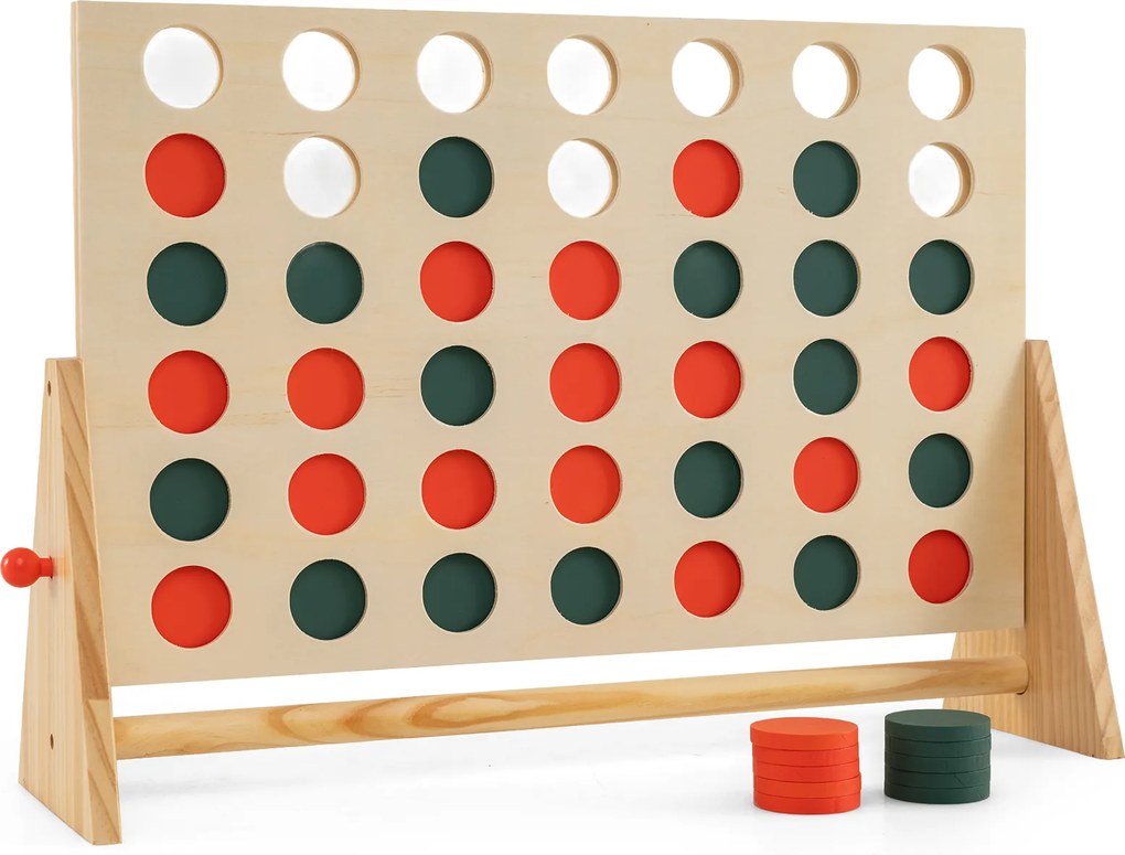 Costway Gioco 4 in linea con 42 pedine e cornice in legno di pino, Set gioco 4 in fila per famiglia per interni ed esterni