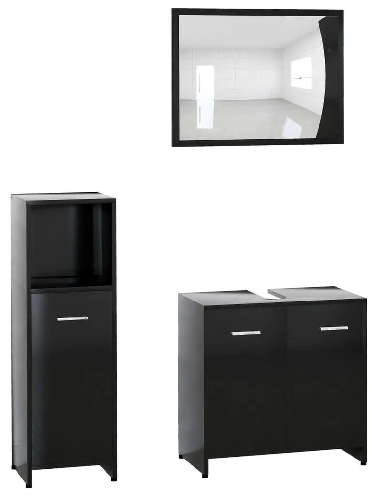 Set mobili da bagno 3 pz nero in truciolato