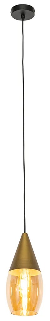 Lampada a sospensione moderna oro con vetro ambrato - Drop