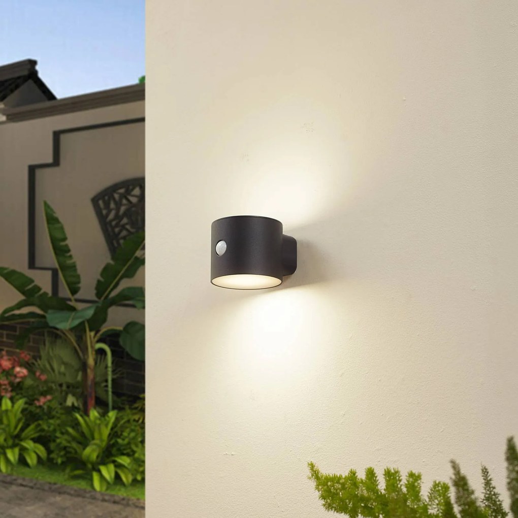 Lindby Applique a LED Amren, nero, ABS, sensore Amren, Nero, Plastica, Moderno, Lampada solare da esterni