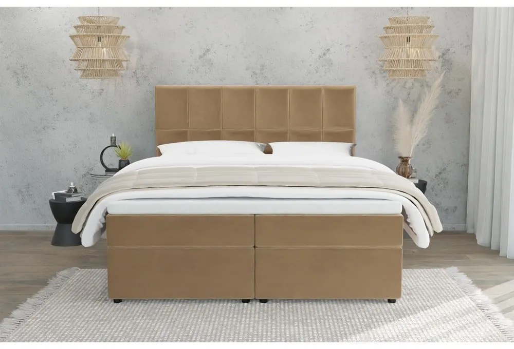 Letto matrimoniale imbottito giallo con spazio contenitivo 200x200 cm Flip - Ropez