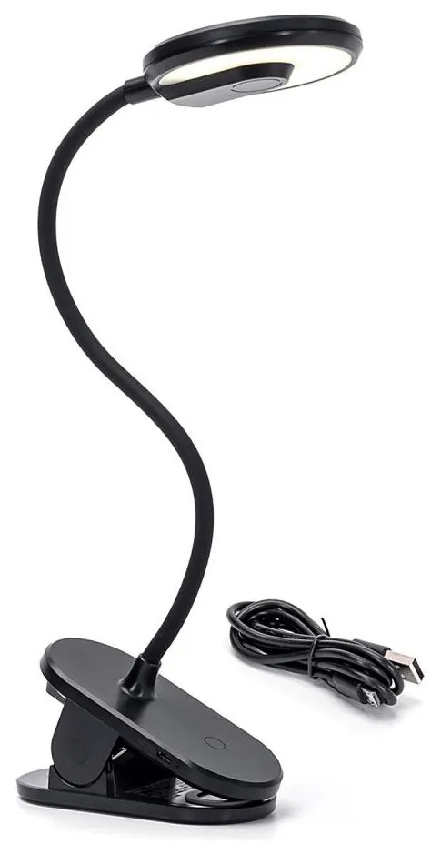 Aigostar - LED Lampada da tavolo ricaricabile dimmerabile con clip LED/3W/5V 1800mAh nero