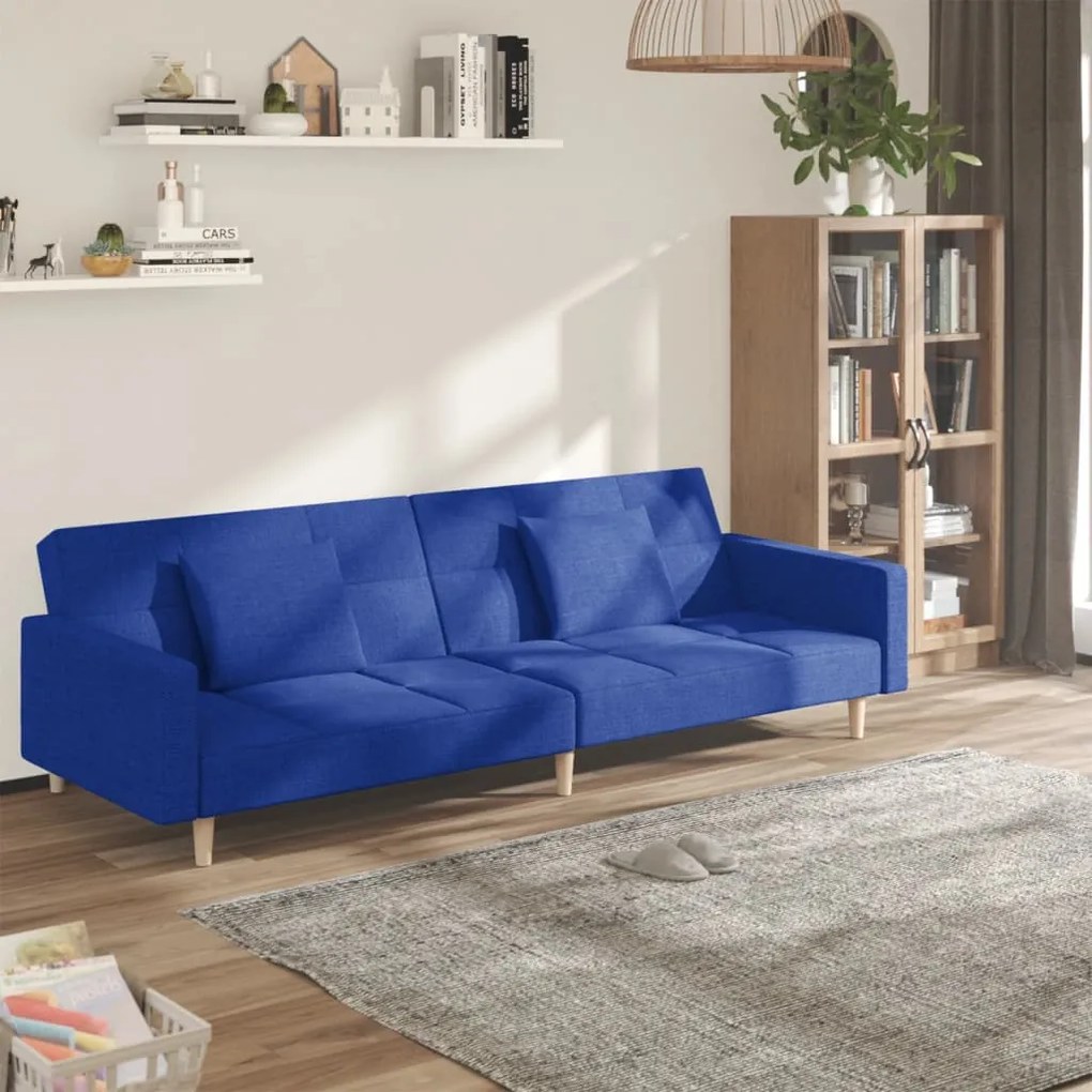 Divano Letto A 2 Posti Con 2 Cuscini Blu İn Tessuto /