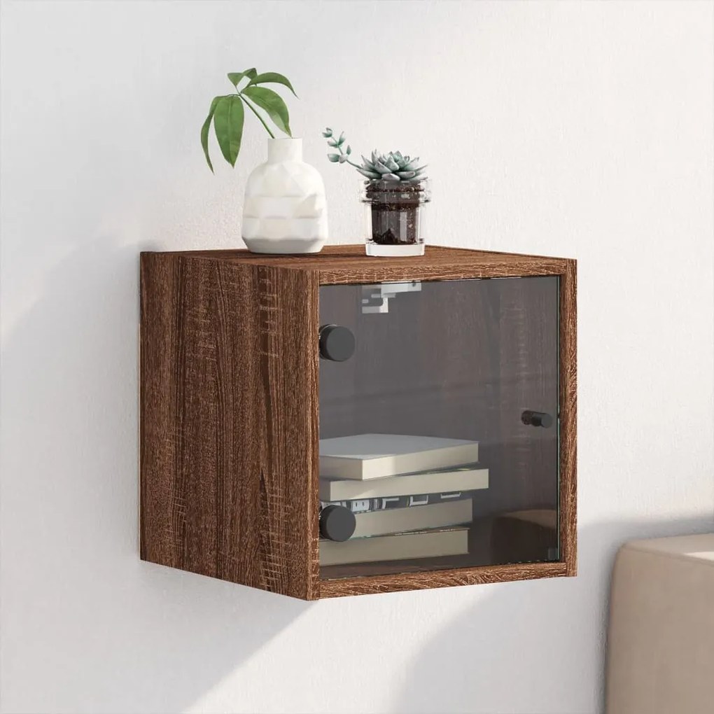 Comodino Con Anta İn Vetro Rovere Marrone 35x37x35 Cm /