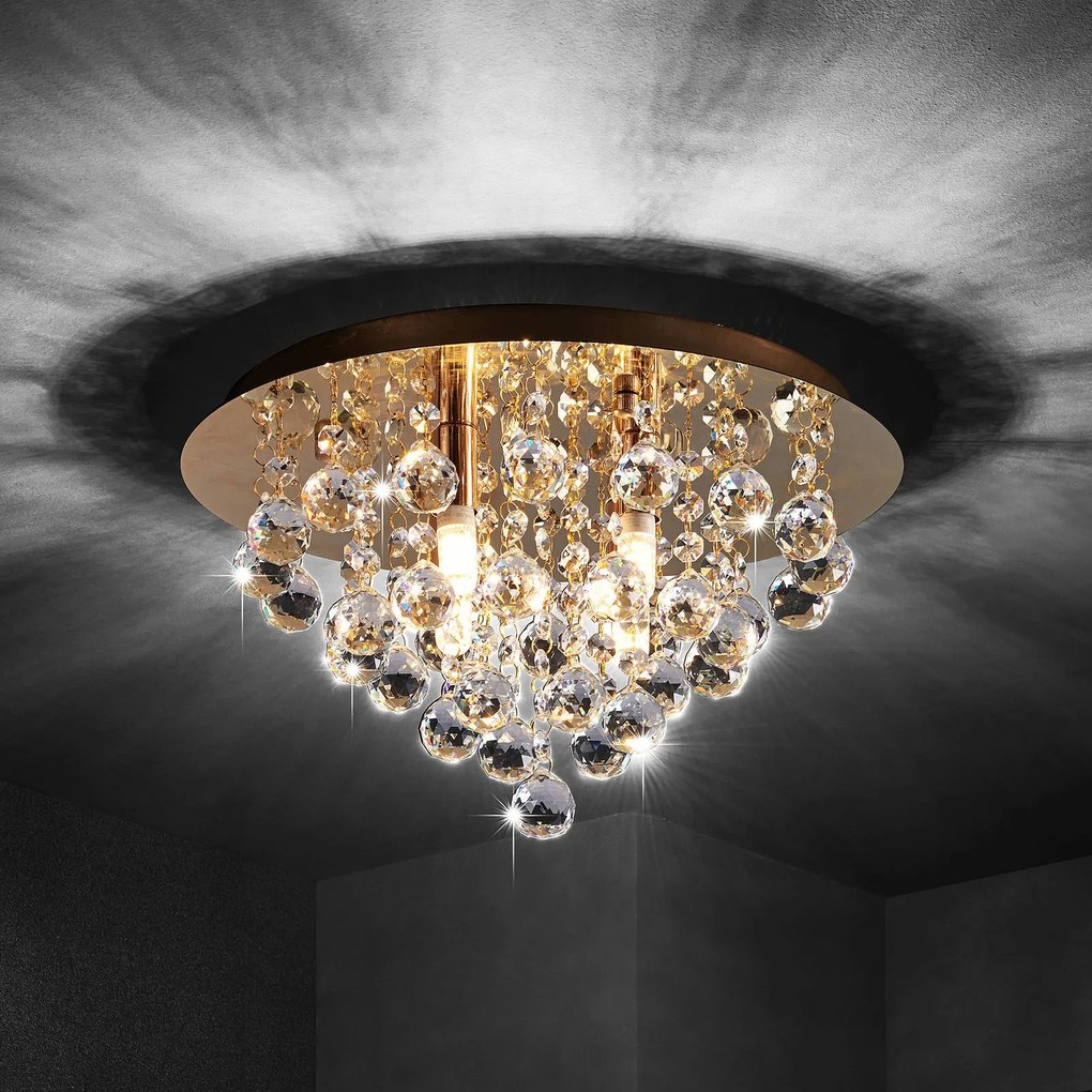 Plafoniera in cristallo Gillion Lindby, dimmerabile, Ottone / Oro, Soggiorno / Sala da pranzo, Cristallo, Design, Plafoniera