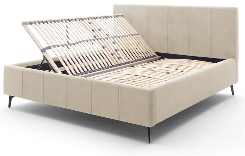 Letto matrimoniale imbottito beige con contenitore con rete inclusa 160x200 cm Lizzano – Meise Möbel