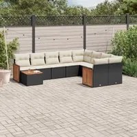 Set Divani da Giardino 10pz con Cuscini in Polyrattan Nero 3227995