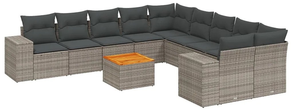 Set divani da giardino 11 pz con cuscini in polyrattan grigio