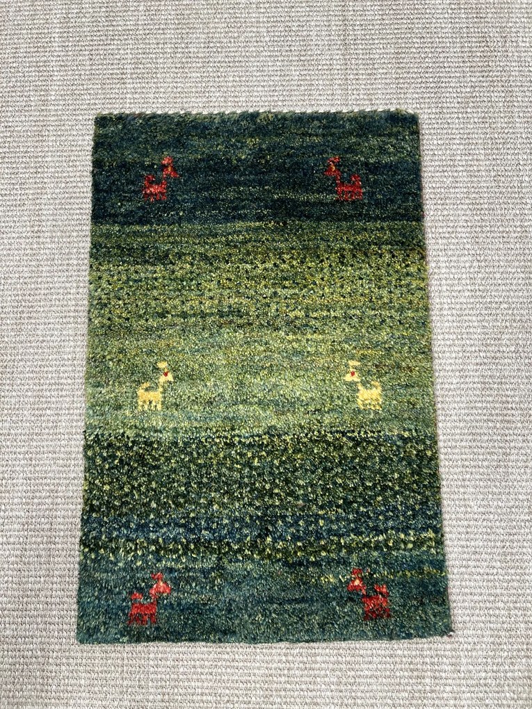 Gabbeh Tappeto 40 x 60 Verde (Iran) Annodato A Mano
