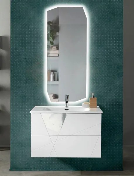 Mobile da bagno sospeso moderno base 80 CRIZIA con lavabo BIANCO OPACO