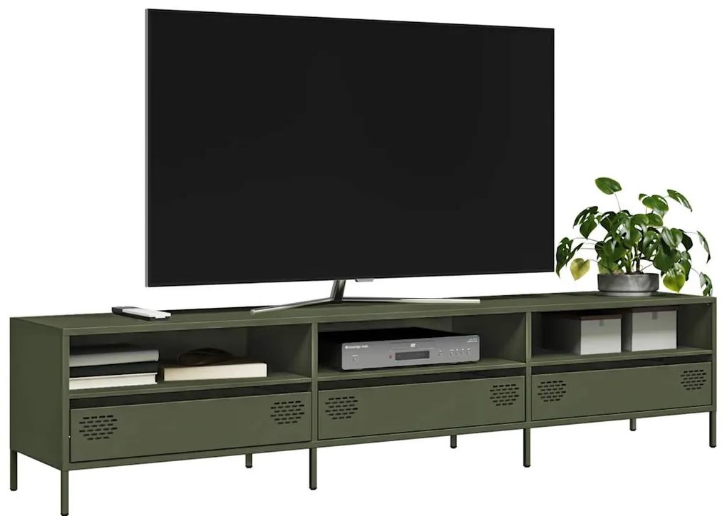 Mobile Tv Verde Oliva 202x39x43,5 Cm Acciaio Laminato A Freddo /