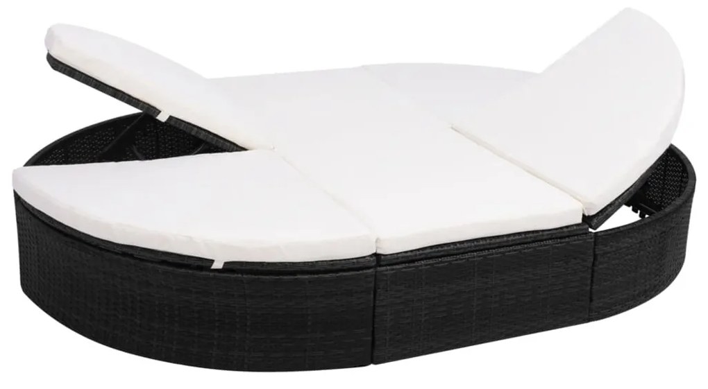 Lettino Prendisole Con Cuscino İn Polyrattan Nero /