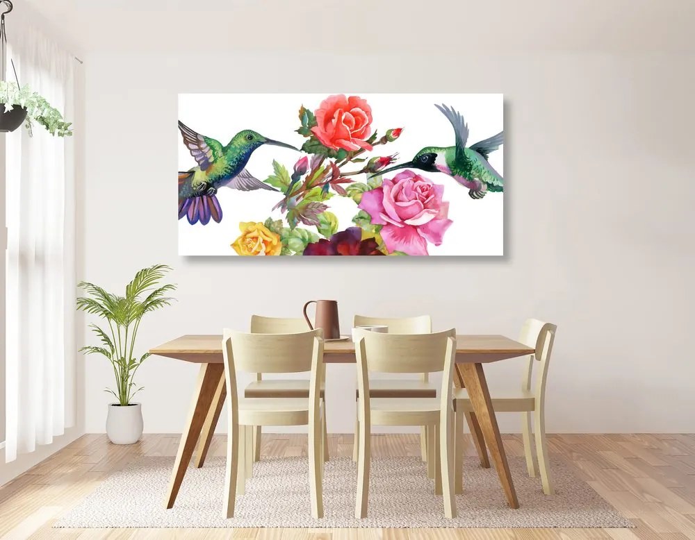 Quadro su tela – Colibrì con fiori