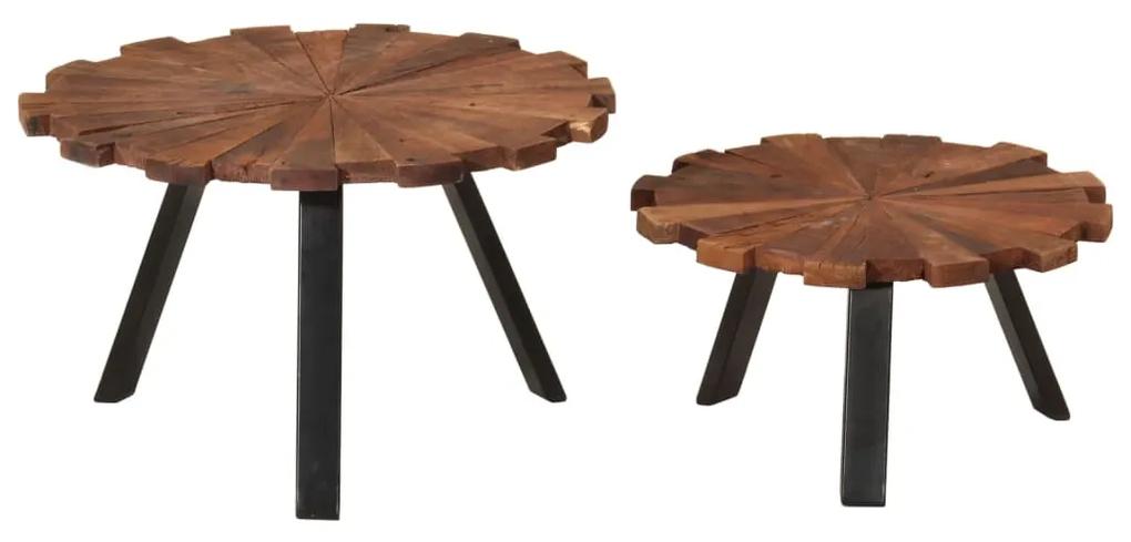 Tavolini da salotto 2pz in legno massello di recupero e ferro