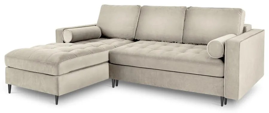 Divano letto angolare in velluto beige, angolo sinistro Santo - Milo Casa