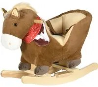 Cavallo a Dondolo per Bambini in Legno e Peluche Cavallino Marrone