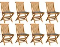 Sedie da Giardino e Cuscini Grigi 8 pz Massello di Teak 3072918