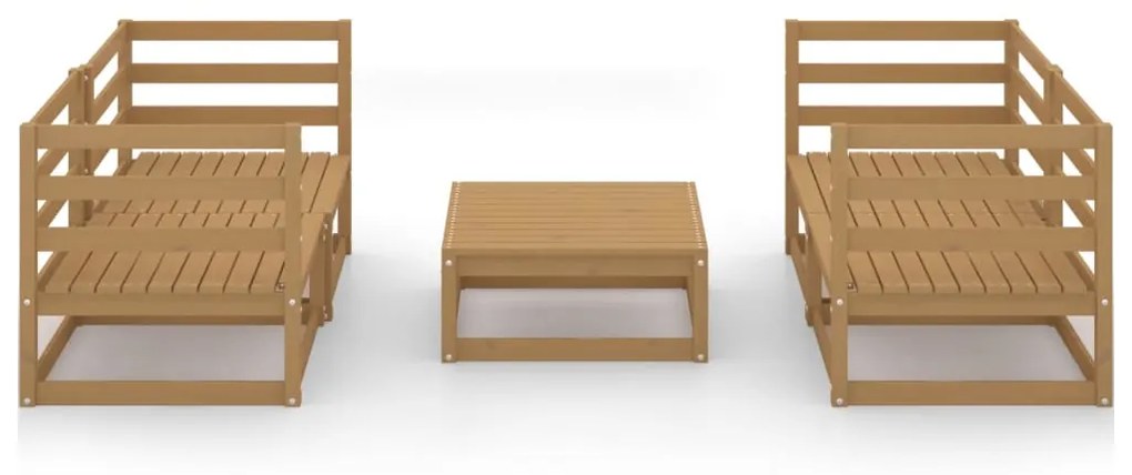 Set Divani da Giardino 5 pz Miele in Legno Massello di Pino