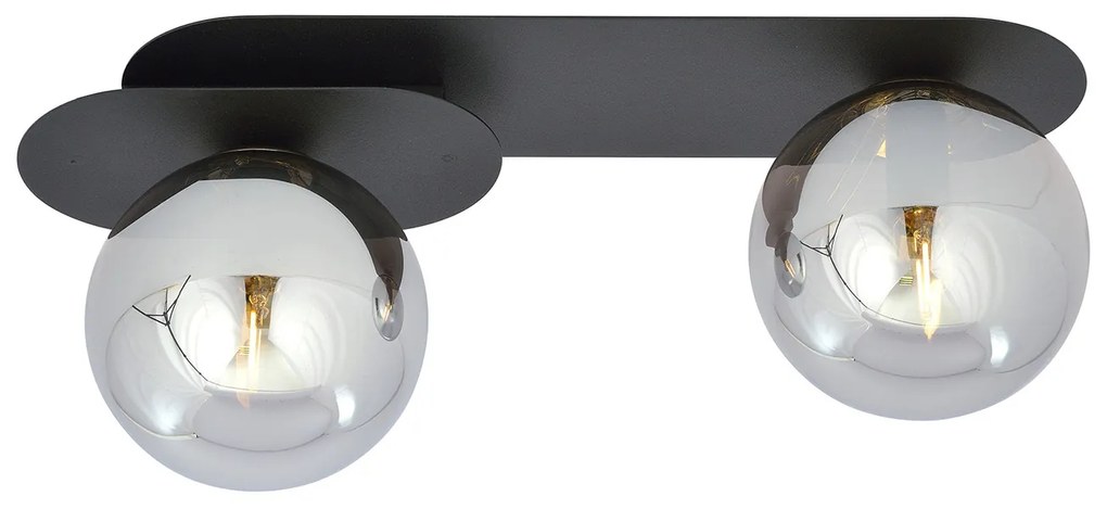 Plafoniera Minimal 2 Luci Teia In Acciaio Nero E Sfere Vetro Fumè