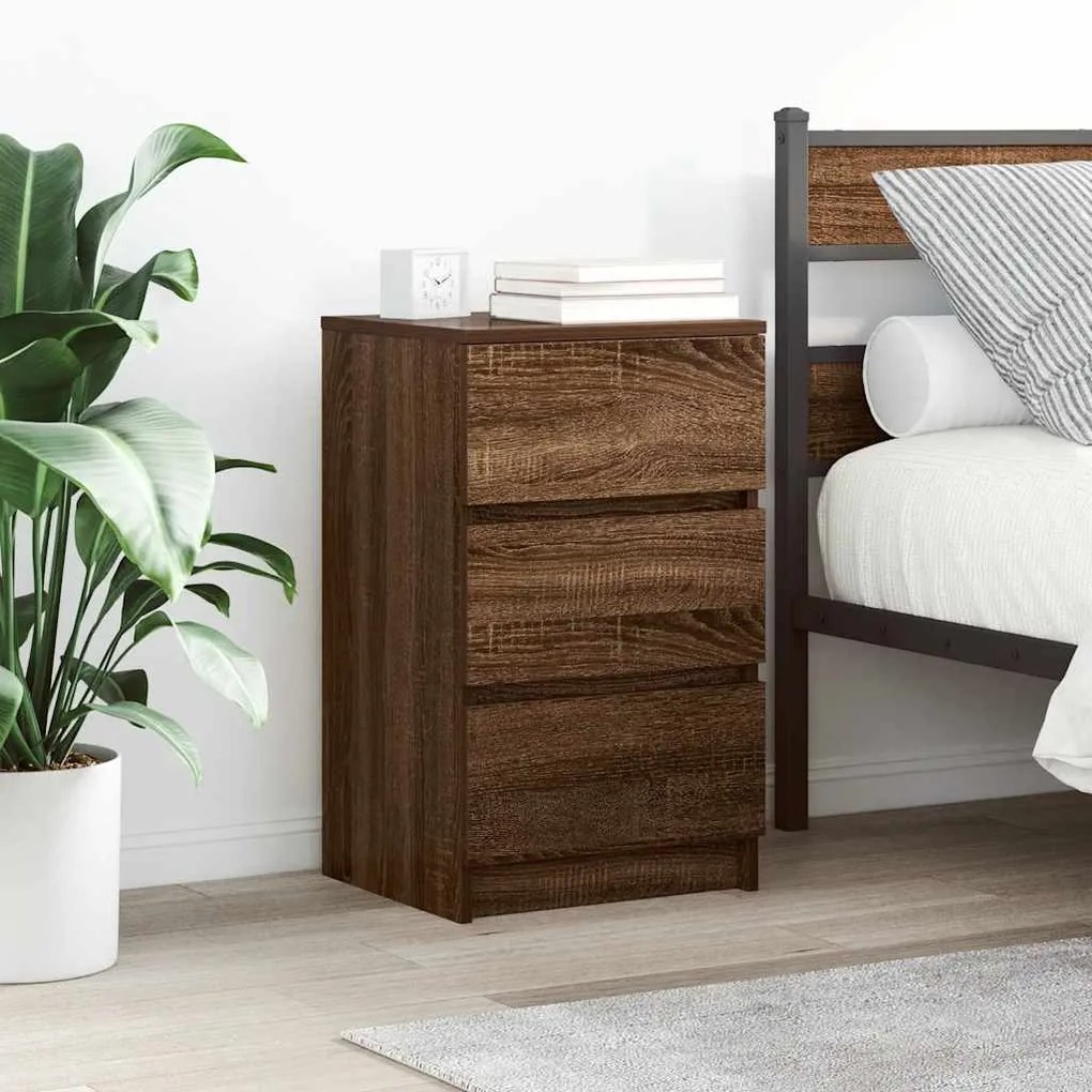 Comodini Con 3 Cassetti 2 Pz Rovere Marrone 39x35x65 Cm /