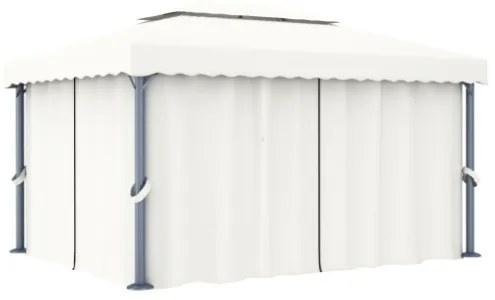 Gazebo con Tende 4x3 cm Bianco Crema Alluminio