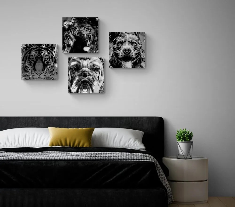 Set di quadri – Animali in stile pop art in bianco e nero