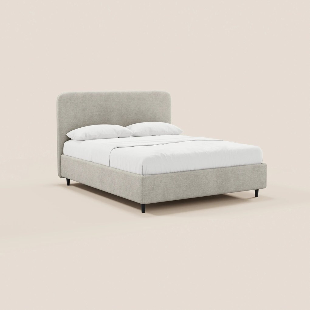 KAELOS letto minimal imbottito - vano contenitore, piedi alti e testiera arrotondata in tessuto ciniglia