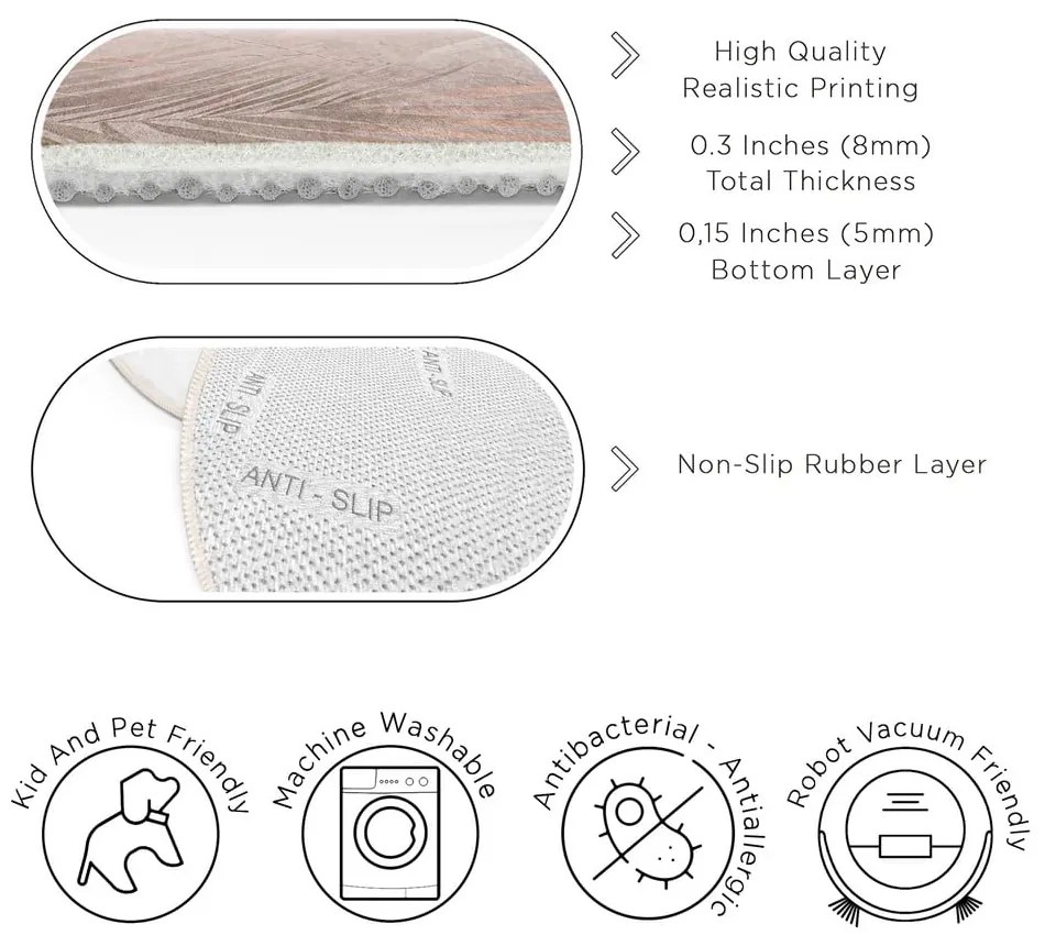 Tappeto rotondo in rosa chiaro lavabile ø 120 cm Dusty Leaves – Mila Home