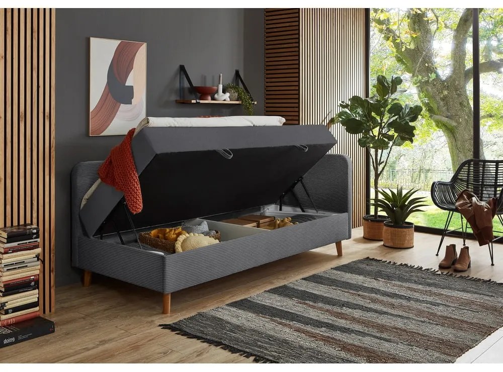 Letto singolo imbottito grigio scuro con contenitore con materasso incluso 90x200 cm Cabana – Meise Möbel