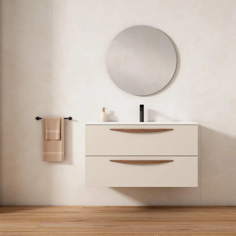 Mobile bagno sospeso con lavabo L 100 cm bianco opaco 2 cassetti per vasca centrale Arco