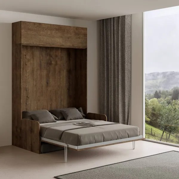 Letto matrimoniale a scomparsa 160 cm con pensile Noce KENTARO SOFŔ
