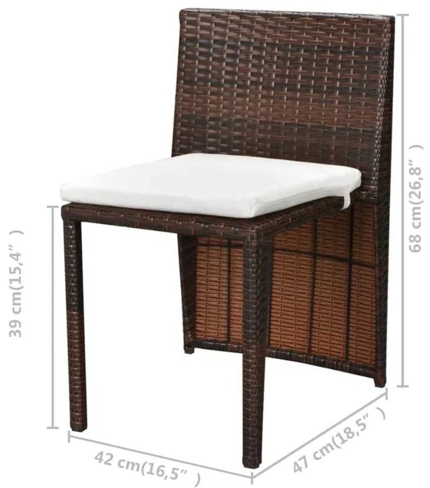 Set da Bistrot 3 pz con Cuscini in Polyrattan Marrone