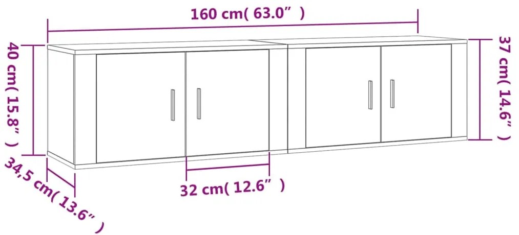 Mobili Porta TV a Parete 2 pz Grigio Cemento 80x34,5x40 cm