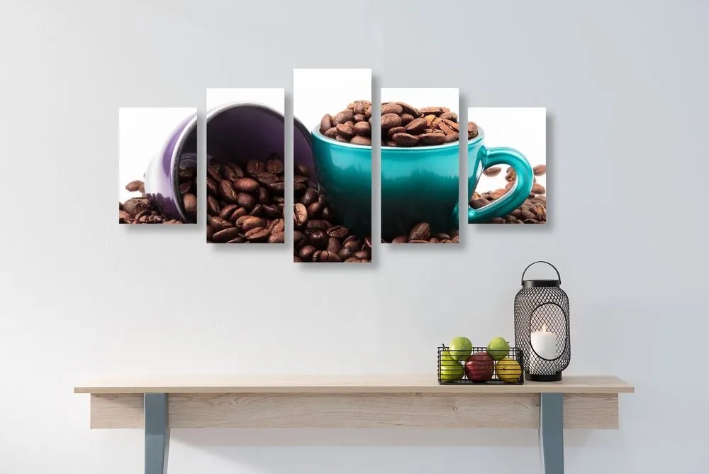 Quadri 5 pezzi – Tazze con chicchi di caffè