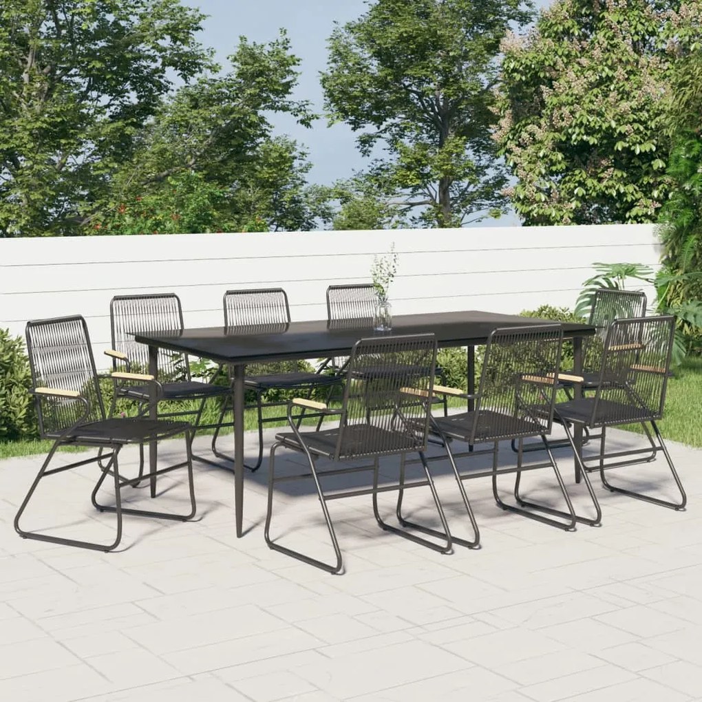 Set da pranzo da giardino 9 pz nero in rattan pvc