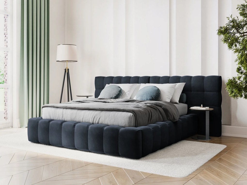 Letto matrimoniale Mamaia in velluto Bluvel con contenitore e testiera doppia - 160x200 cm