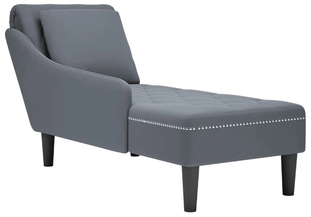 Sdraio Con Cuscino E Bracciolo Destro İn Velluto Grigio Scuro /
