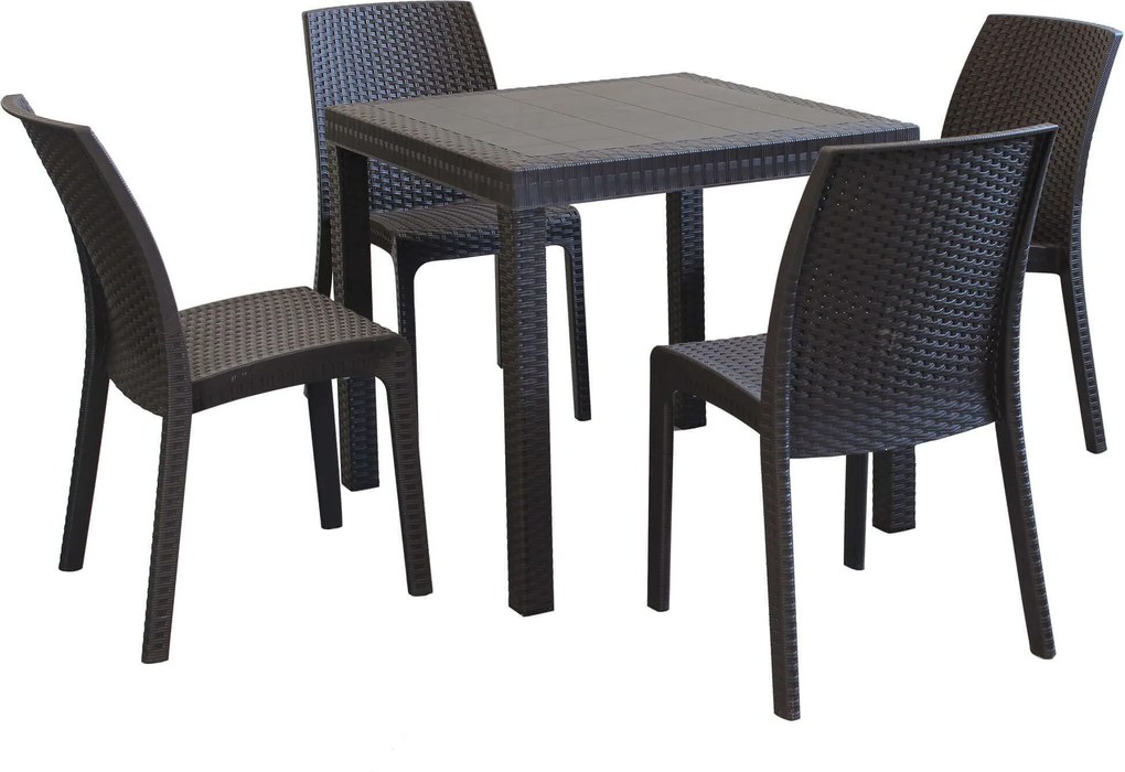 CALIGOLA - set tavolo in resina effetto rattan cm 80 x 80 x 74 h con 4 sedie Alma