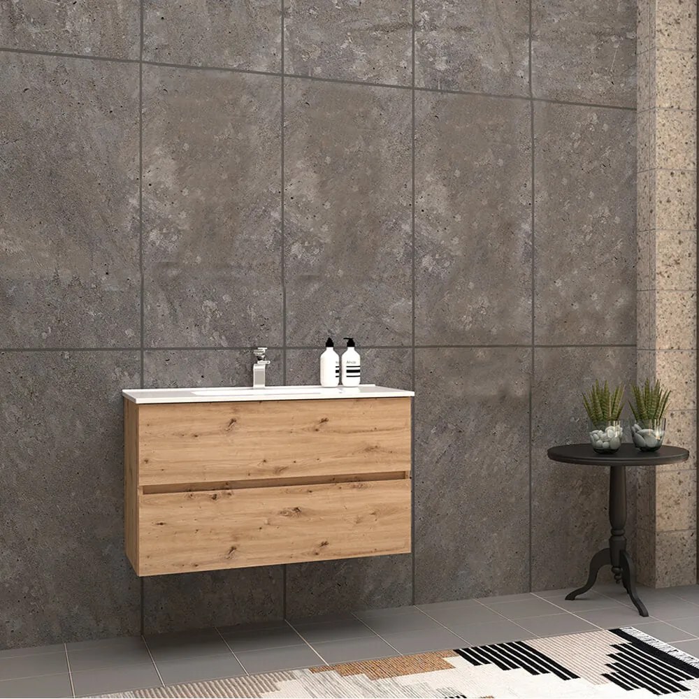 Mobile da bagno rovere nodato 90 cm sospeso Roxy senza specchio e senza colonna