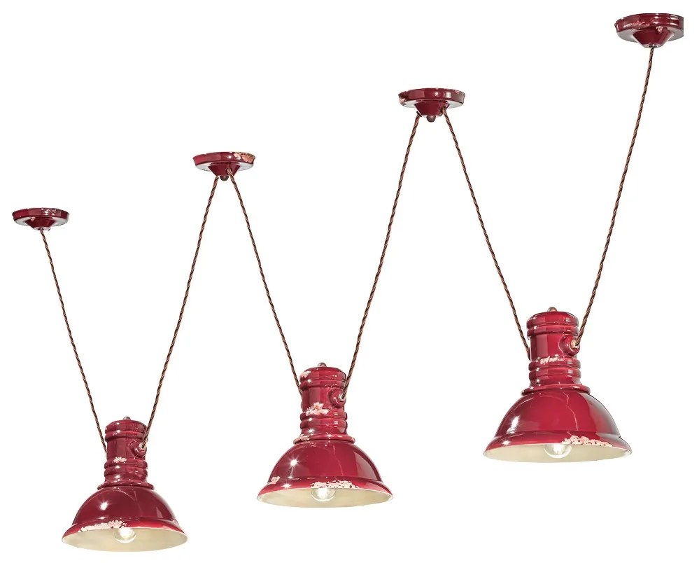 3-light suspension, C1692, Industrial collection, Ferroluce Retrò