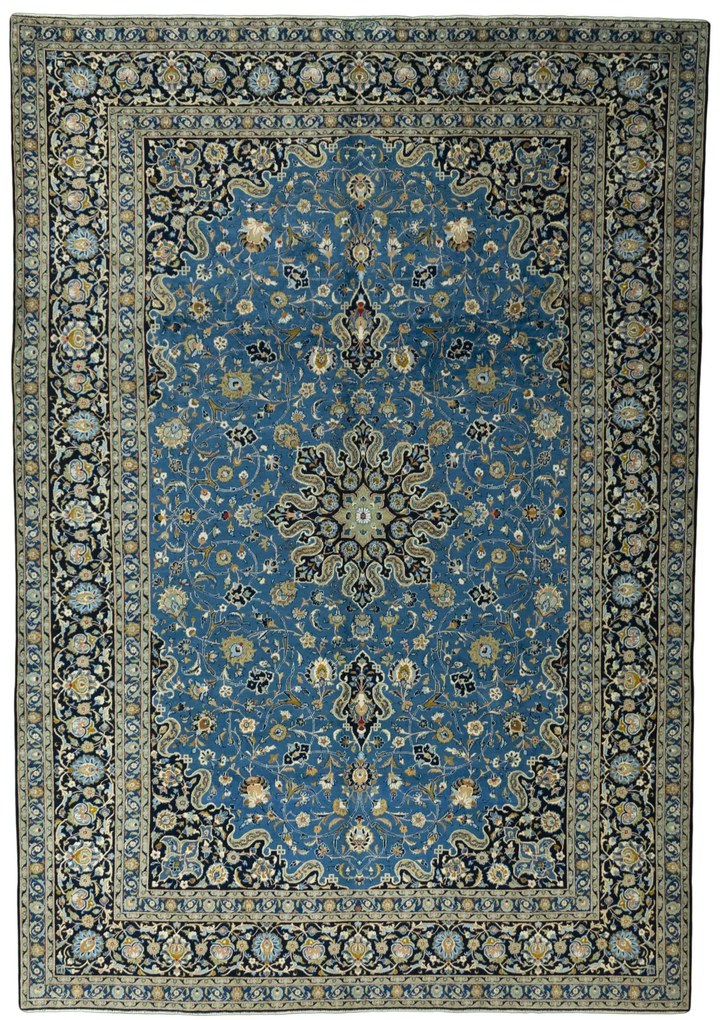 Kashan Tappeto persiano 390x270 Blu (Iran) Annodato A Mano
