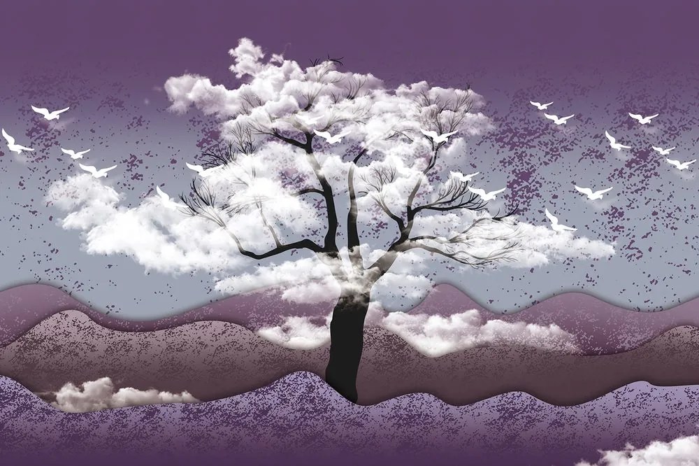 Carta da parati – Albero immerso tra le nuvole