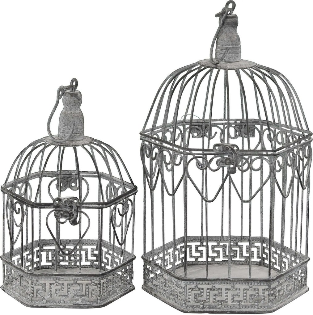 DORIAN - set di 2 gabbie esagonali bianco ossidato