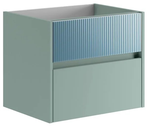 Mobile da bagno sotto lavabo Niwa verde timo frontale in vetro blu pacifico laccato opaco L 59.5 x H 50 x P 45.5 cm 2 cassetti, lavabo non incluso