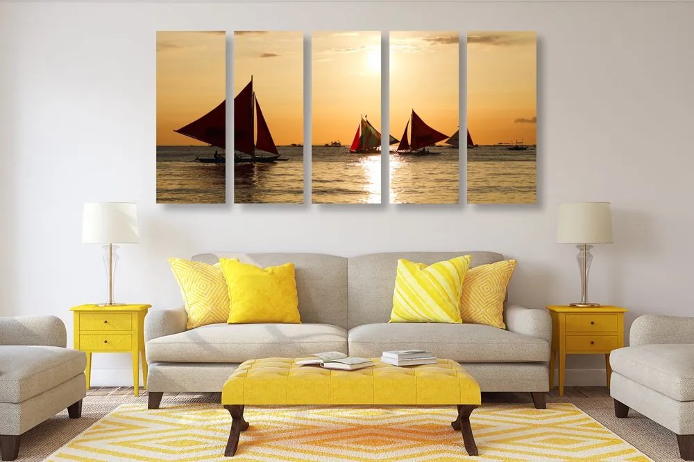 Quadri 5 pezzi – Splendido tramonto sul mare