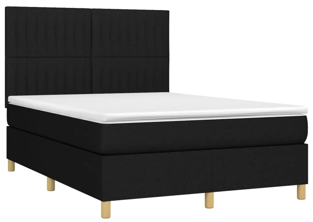 Letto a molle con materasso e led nero 140x200 cm in tessuto