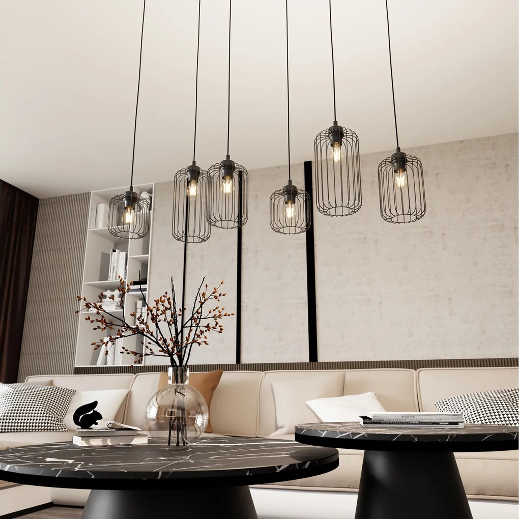 Sospensione Minimal Industrial Minerva 6 Luci Lineari Nera
