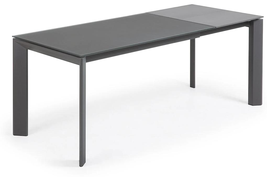 Kave Home - Tavolo allungabile Axis in vetro grigio e gambe in acciaio finitura grigio scuro 140 (200)