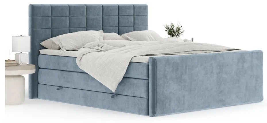 Letto boxspring blu con contenitore 140x200 cm Ava – Maison de Rêve