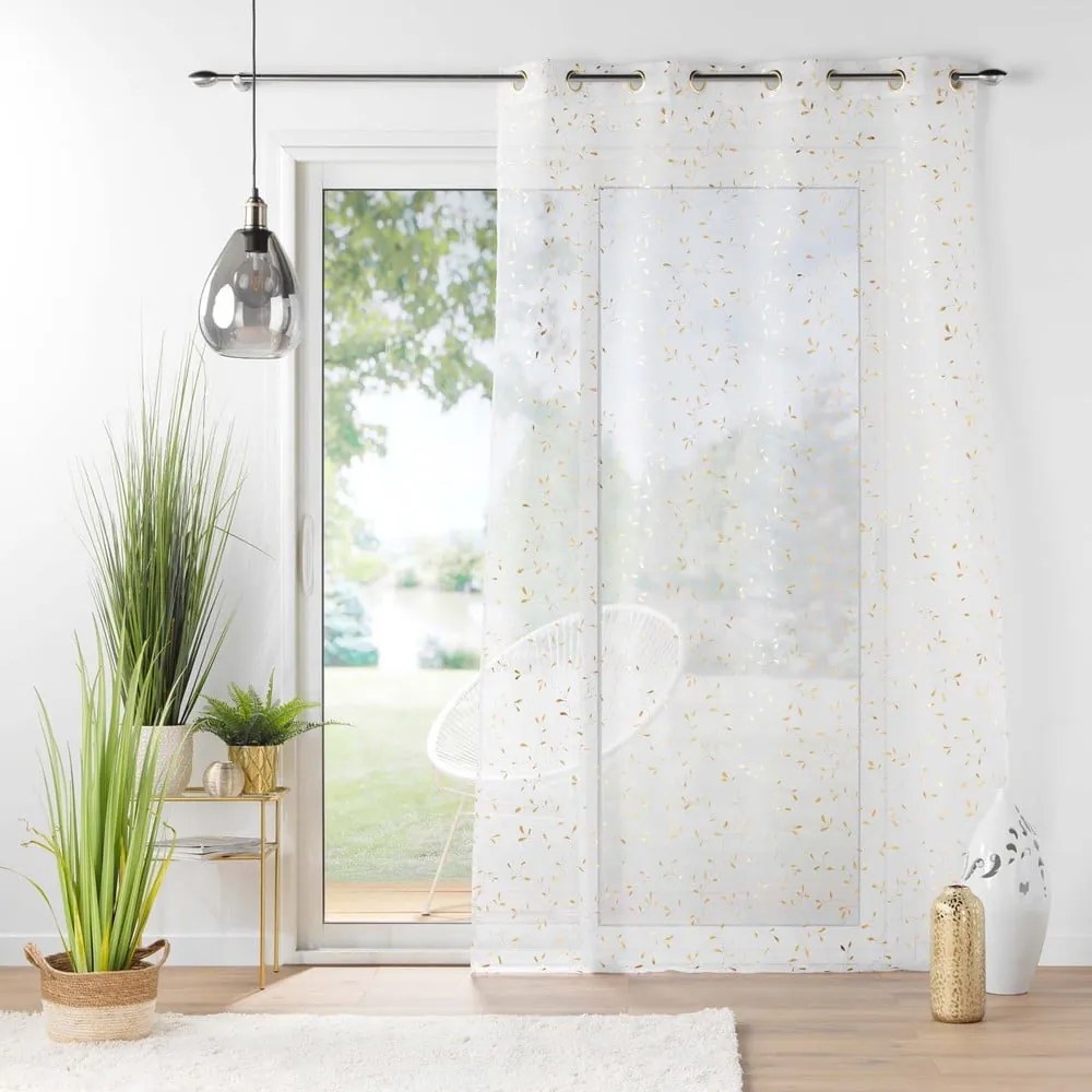Tenda sottile bianca/dorata in voile 140x280 cm Floressia – douceur d'intérieur